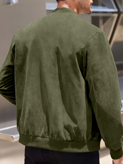 Men's Casual Corduroy Zipper Jacket with Stand Collar