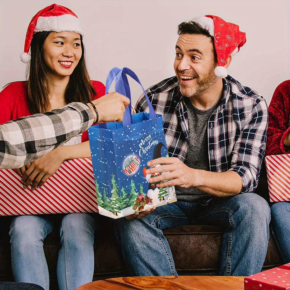 6/12 հատ Սուրբ Ծննդյան նվերների պայուսակներ բռնակներով, միջին չափի բազմակի օգտագործման ոչ հյուսված պայուսակներ նվերները կամ երեկույթի նվերները փաթեթավորելու համար, Նոր տարվա գնումների պայուսակ, 25×20×10 սմ