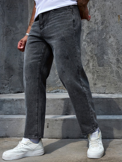 Men's Regular Fit Distressed Denim Jeans - Light Grey, Blend, Machine Washable, Year-Round Comfort & Style