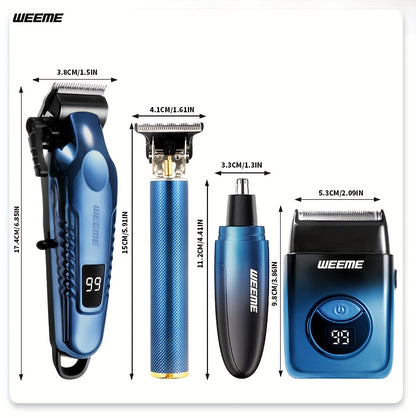 WEEME 4pcs Men's Electric Hair Clipper Set, Beard Trimmer Set, Household Facial Cleansing Set. Hair Cutting, Shaving, Trimming of Nasal Hair, Trimming of Sideburns, Facial Hair Cleaning. USB Charging. for Household Use, Vehic