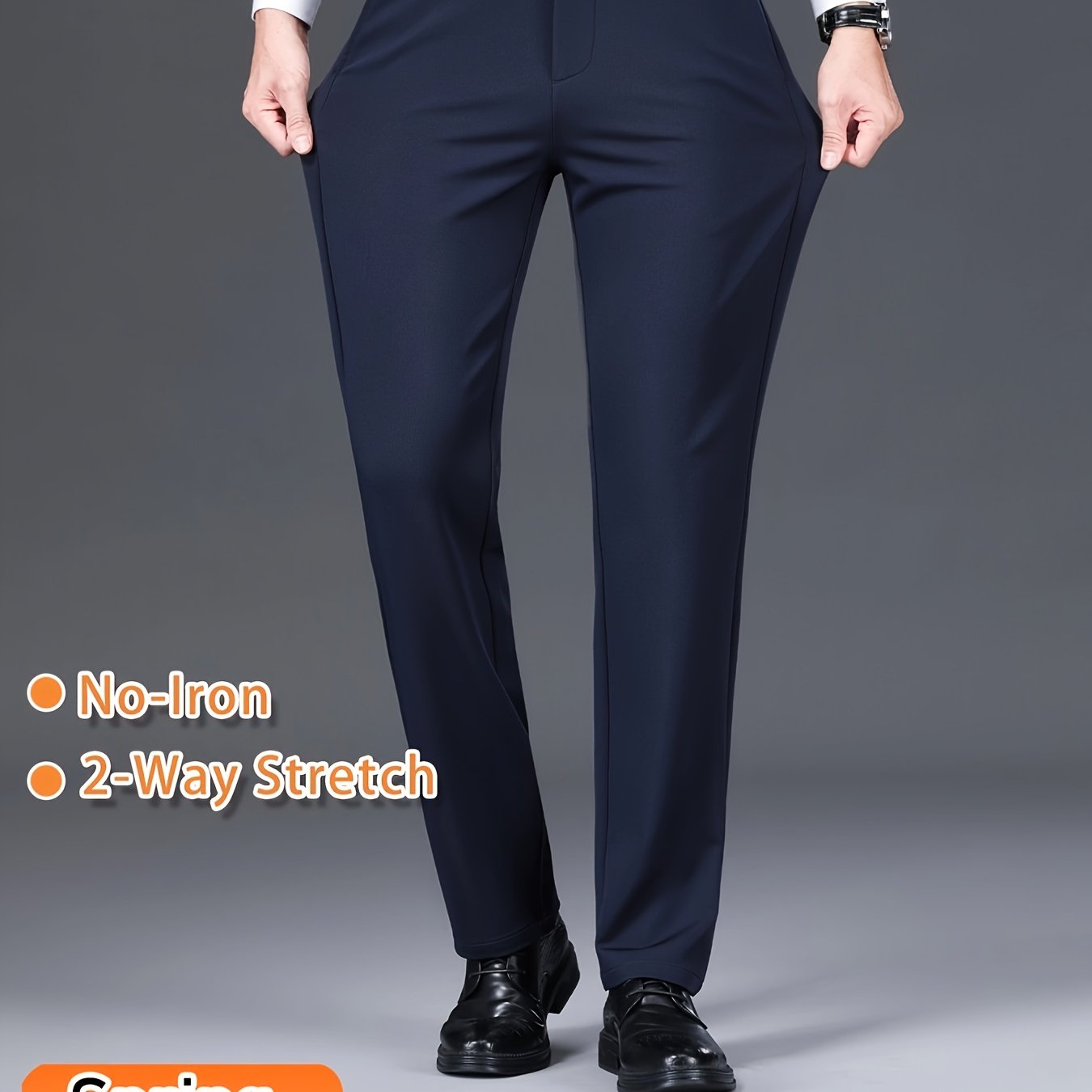 Men's Solid Color Dress Pants, Classic Design Slightly Stretch Formal Dress Pants For Business Occasions, Spring And Fall