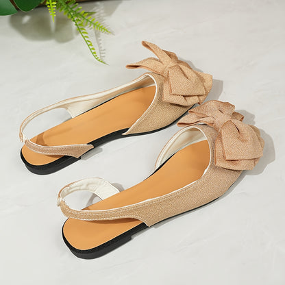 Women's Fashion Bow-Knot Flat Sandals, Casual Versatile Slip-Ons with Pointed Toe, Fabric Upper and Rubber Sole for All Seasons, Ladies Sandals