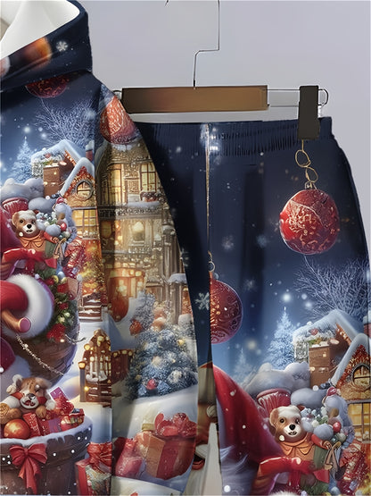 Տղաների թվային տպագրությամբ գլխարկով սվիտերի և սպորտային տաբատի հավաքածու - Սուրբ Ծննդյան գլխարկով սվիտերի և երկար տաբատի երկկտոր հավաքածու, իդեալական է բացօթյա օգտագործման համար