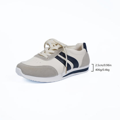 Women's Casual White Sneakers with Blue Accents - Breathable & Comfortable Lace-Up Running Shoes, Low-Top Fitness & Travel Footwear, Soft Rubber Sole, All-Season Wear