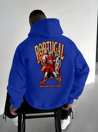 Men's Casual Hooded Pullover with Portugal Football Print