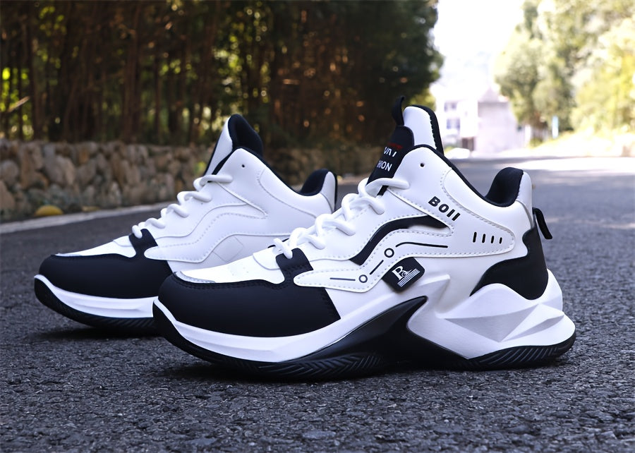 Men's high-top casual sports shoes fashion outdoor walking shoes for road running; lace-up wear-resistant versatile - ayq