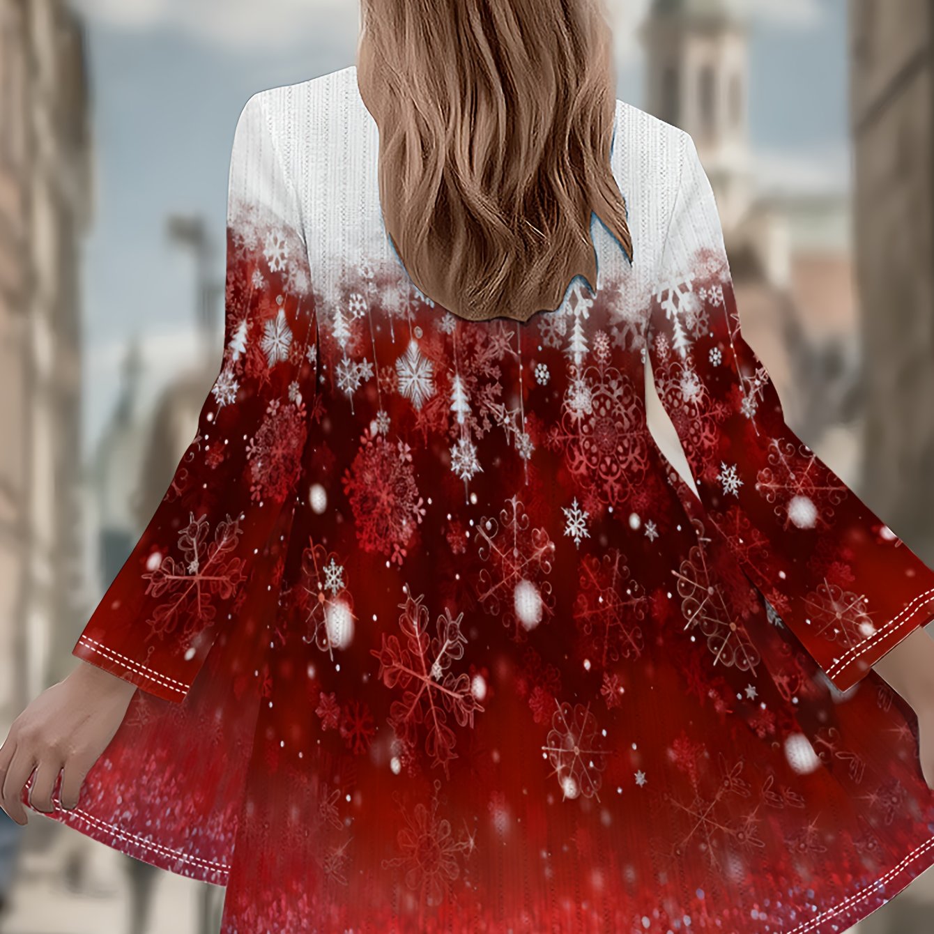 Մեծ չափսի կանացի ձմեռային կարդիգան վերարկու - բորդո կարմիր և սպիտակ ձյան փաթիլի նախշերով խորը բաճկոն, ազատ օձիքով սվիտեր վերարկու՝ Սուրբ Ծննդյան, Նոր տարվա երեկույթների և ցուրտ եղանակի համար (լվացքի մեքենայով)