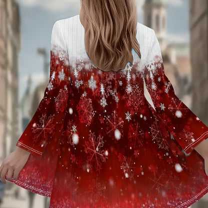 Մեծ չափսի կանացի ձմեռային կարդիգան վերարկու - բորդո կարմիր և սպիտակ ձյան փաթիլի նախշերով խորը բաճկոն, ազատ օձիքով սվիտեր վերարկու՝ Սուրբ Ծննդյան, Նոր տարվա երեկույթների և ցուրտ եղանակի համար (լվացքի մեքենայով)