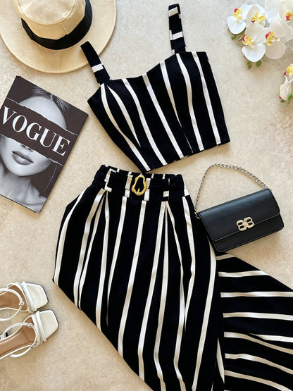 Striped Two-Piece Women’s Sleeveless Camisole & Midi Skirt Set