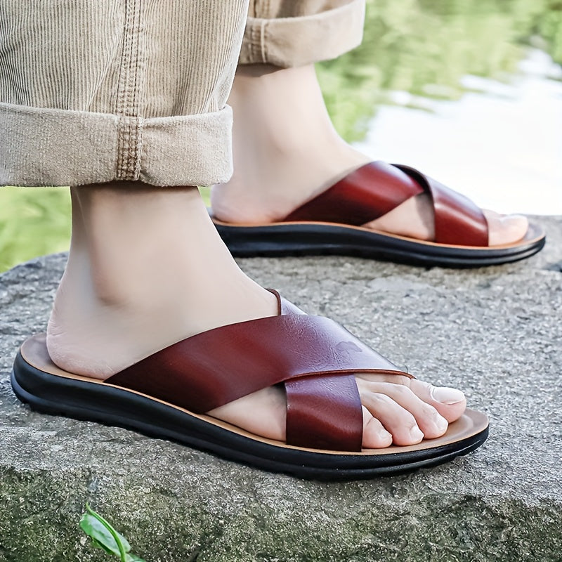 Men's Embroidered Slip-On Slides, Casual Non-Slip Beach Shoes