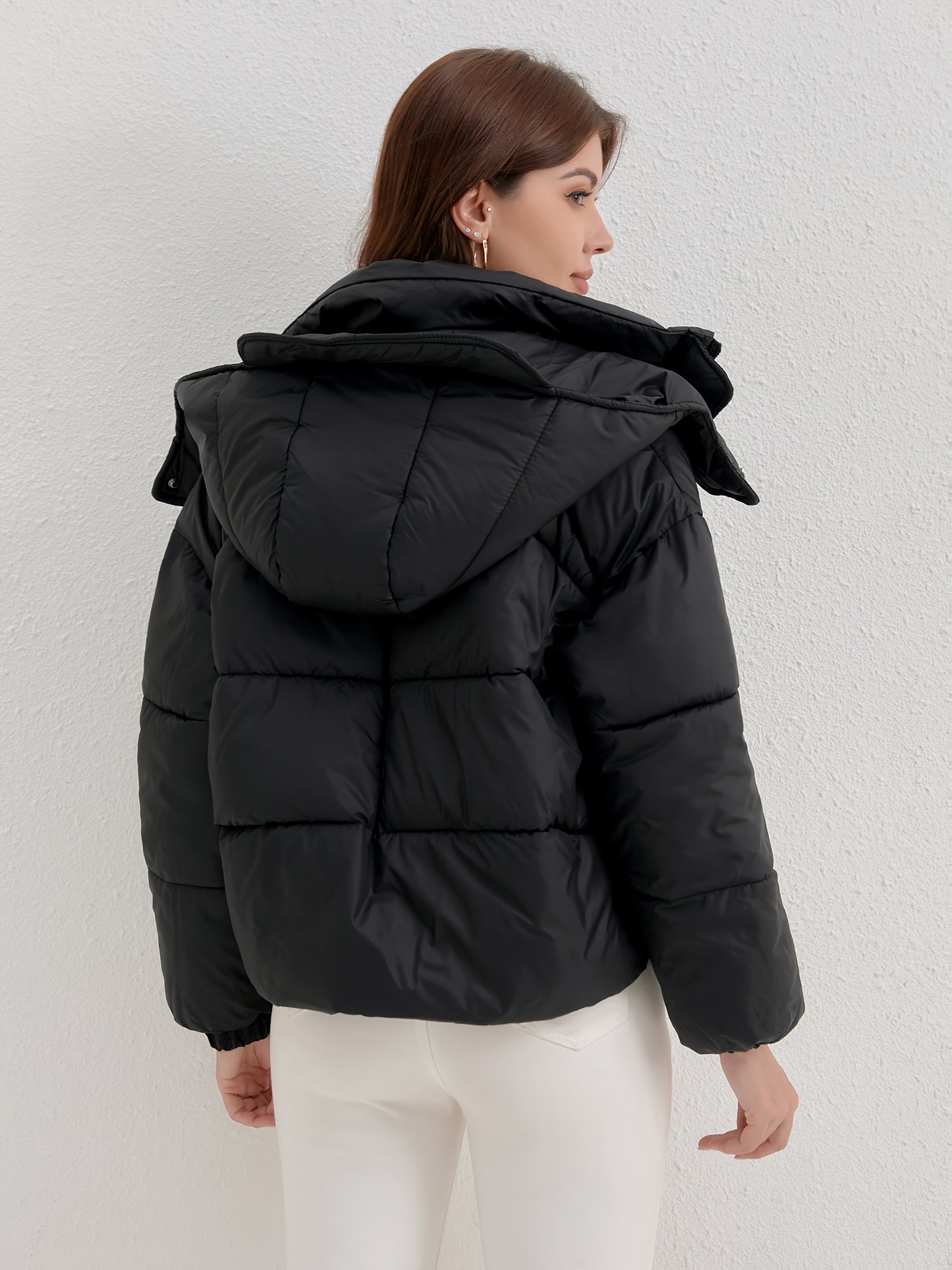 Women'S Lightweight Hooded Jacket - Warm Winter Coat with Full-Zip Closure, Stand Collar, Outer Shell - Easy-Care Cold Weather Outerwear for Everyday & Formal, Winter Jacket, Casual Winter Wear, Highneck Design, Durable Winte