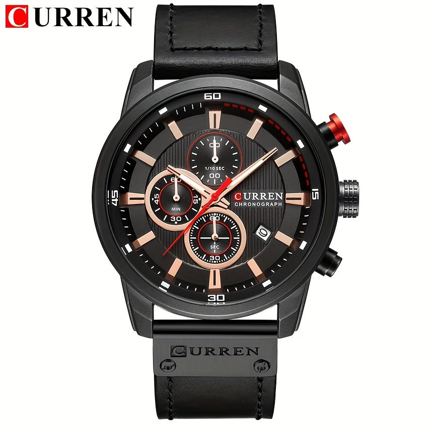 Men's Sports Watch With Multiple Functions, PU Leather Strap, And Automatic Date Display