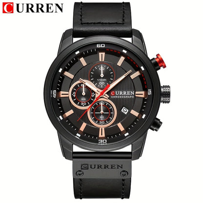 Men's Sports Watch With Multiple Functions, PU Leather Strap, And Automatic Date Display
