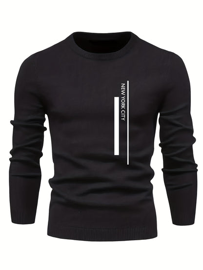 2023 New Cross-border Autumn and Winter Men's Round Neck Random Print Round Neck Knitted Sweater