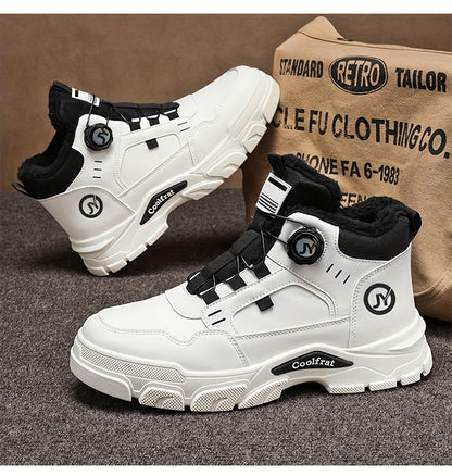 Men'S Winter Fleece-Lined High-Top Boots - Thick Rubber Sole, Warm Lace-Up Ankle Boots with Round Toe & Synthetic Synthetic Faux Upper for Hiking, Outdoor & Casual Wear, Hiking Boots, Durable Footwear, Winter Shoe For Men, Me