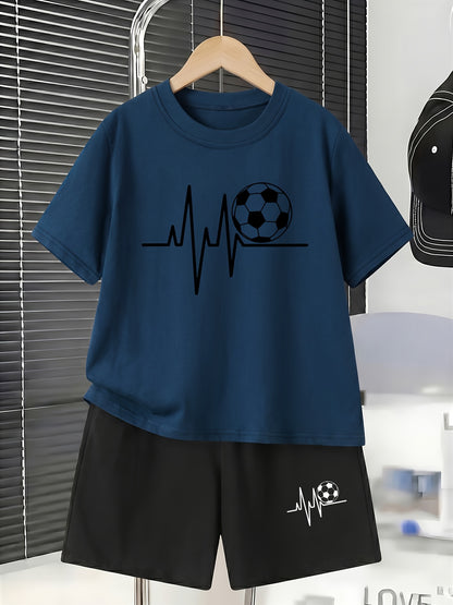 Boys' Casual Cotton T-Shirt and Shorts Set for Spring Summer