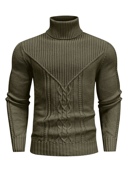 Men'S Casual Winter High Neck Turtleneck Sweater | Black Solid Color, Medium Stretch Fabric, Regular Fit, Hand Wash Only, Sleek Knitwear, Long Sleeve, Rib-Knit Detail