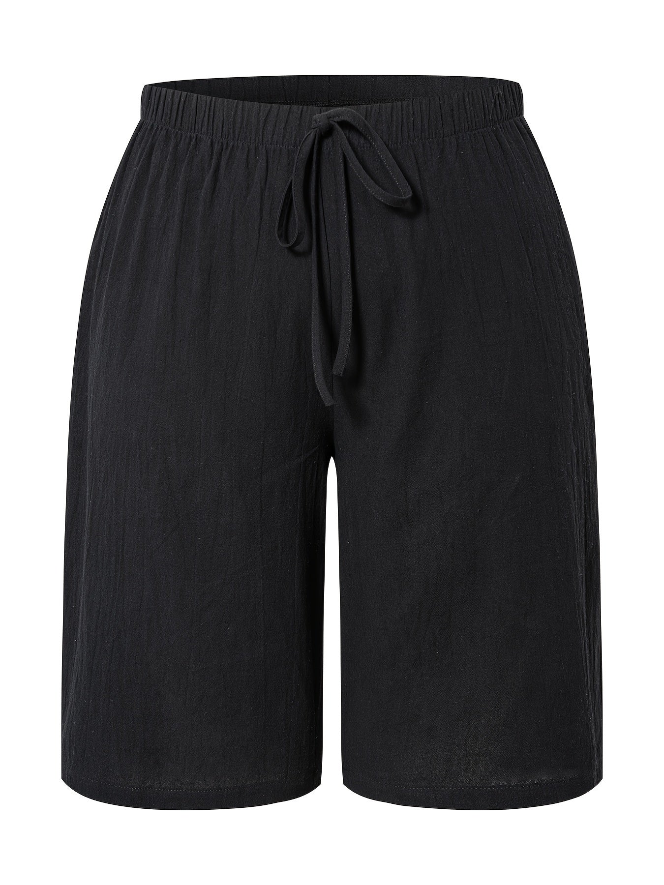 Women's Casual Solid Color Polyester Shorts with Faux Drawstring