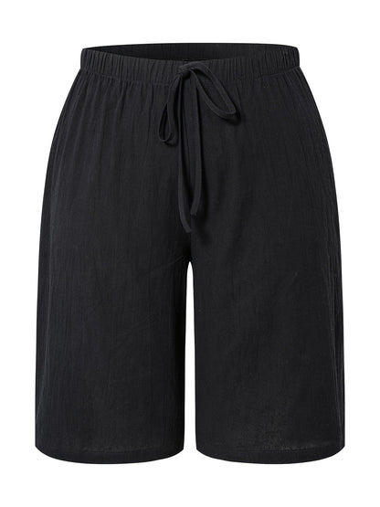 Women's Casual Solid Color Polyester Shorts with Faux Drawstring