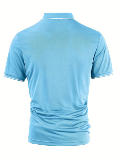 Men's Solid Golf Shirt, Casual Short Sleeve Lapel Shirt For Summer Outdoor