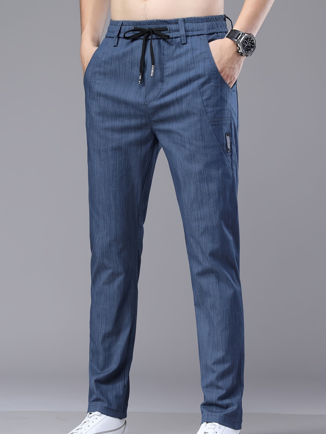 Men's Lightweight Cotton Stretch Business Pants, Slim Straight Fit