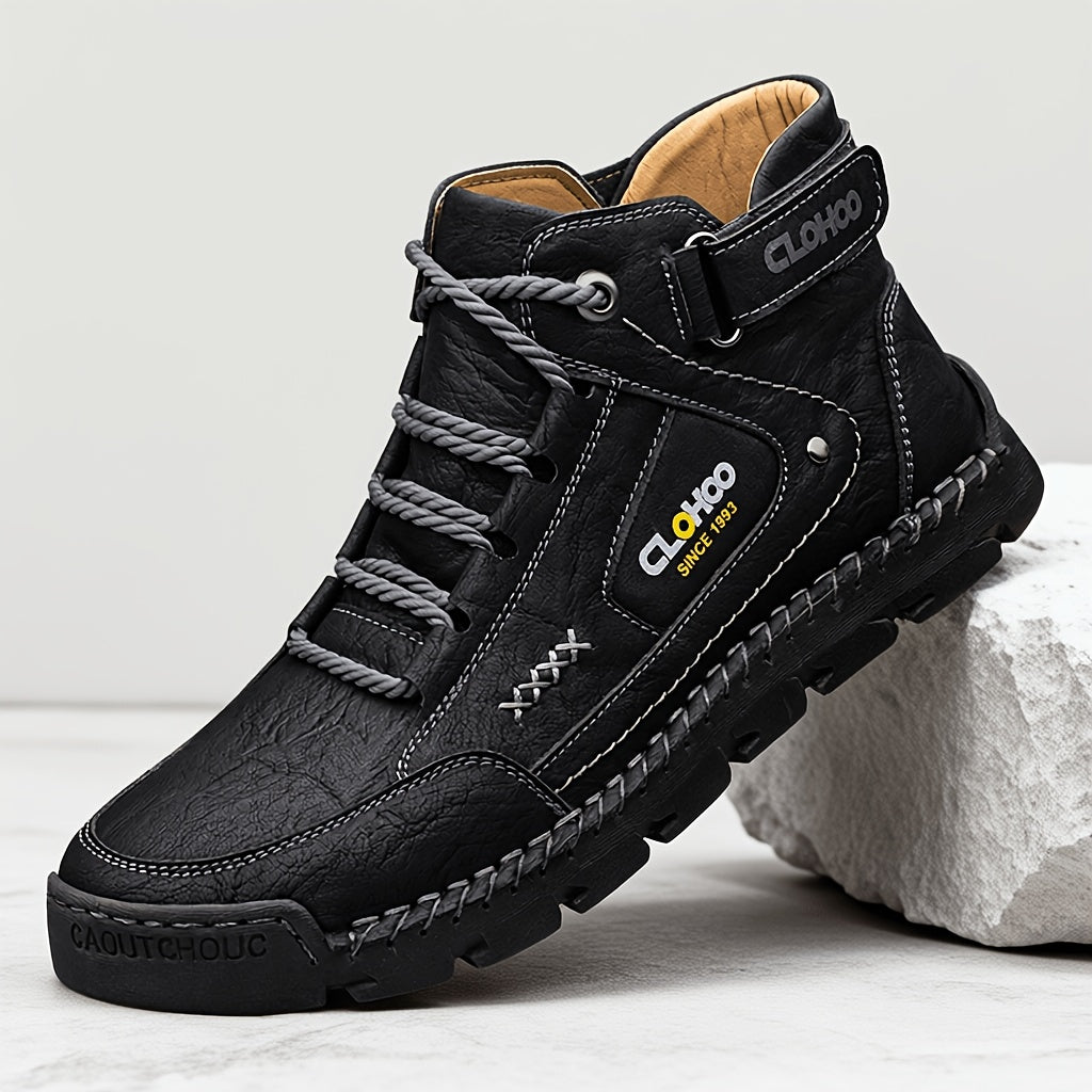 Men's Casual High-Top Ankle Boots with Buckle and Lace-Up