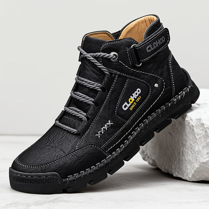 Men's Casual High-Top Ankle Boots with Buckle and Lace-Up