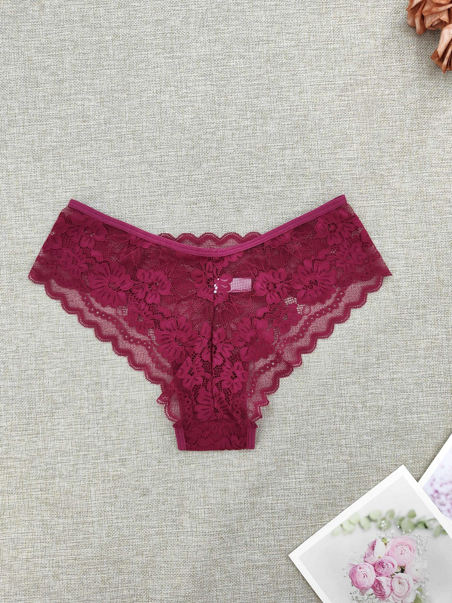 6-Pack Women's Semi-Sheer Lace Bikini Panties - Full Coverage