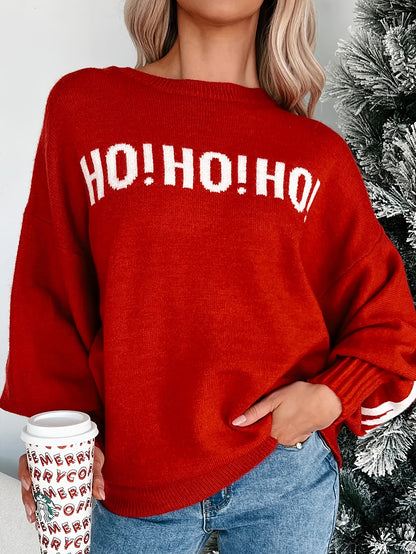Autumn/Winter New Arrival Niche Cardigan for Women, Lazy Style Sweater Top with Wine Red and Coffee Color Letter Print, Round Neck Pullover with Designer Pattern, Casual Elegant Winter Top, Urban Commute Basic Versatile Style