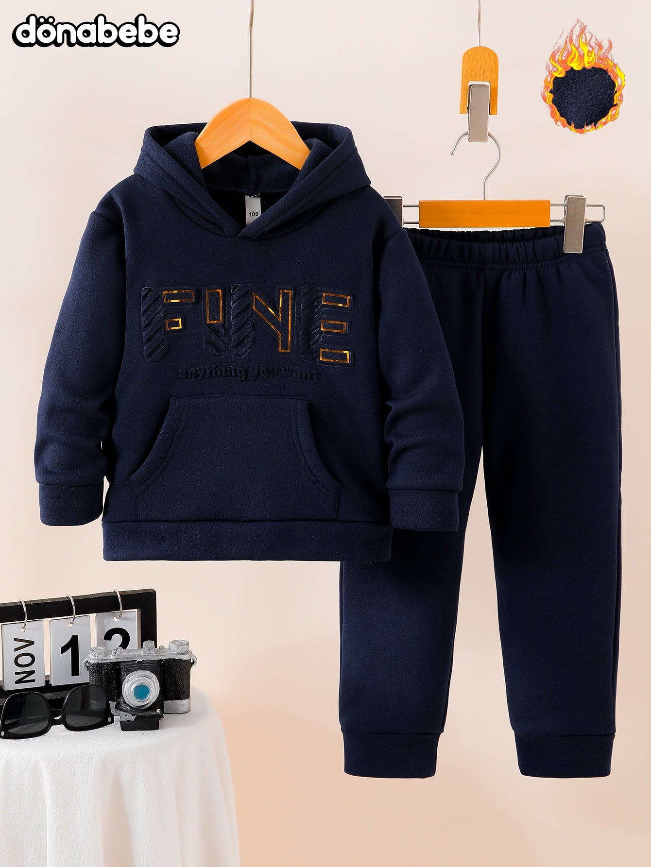 Աշնանային ձմեռային միագույն բրդյա վերնաշապիկ, երկար թևքերով, տառերով, ռելիեֆային տպագրությամբ, գրպաններով վերնաշապիկ, ամենօրյա, բազմակողմանի, սպորտային, առօրյա, տաք տաբատների 2 հատանոց հավաքածու, DONABEBE, բացօթյա օգտագործման համար