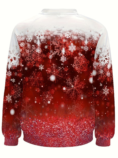 Snowflakes Print Pullover Sweatshirt, Casual Long Sleeve Crew Neck Sweatshirt For Fall & Winter, Women's Clothing