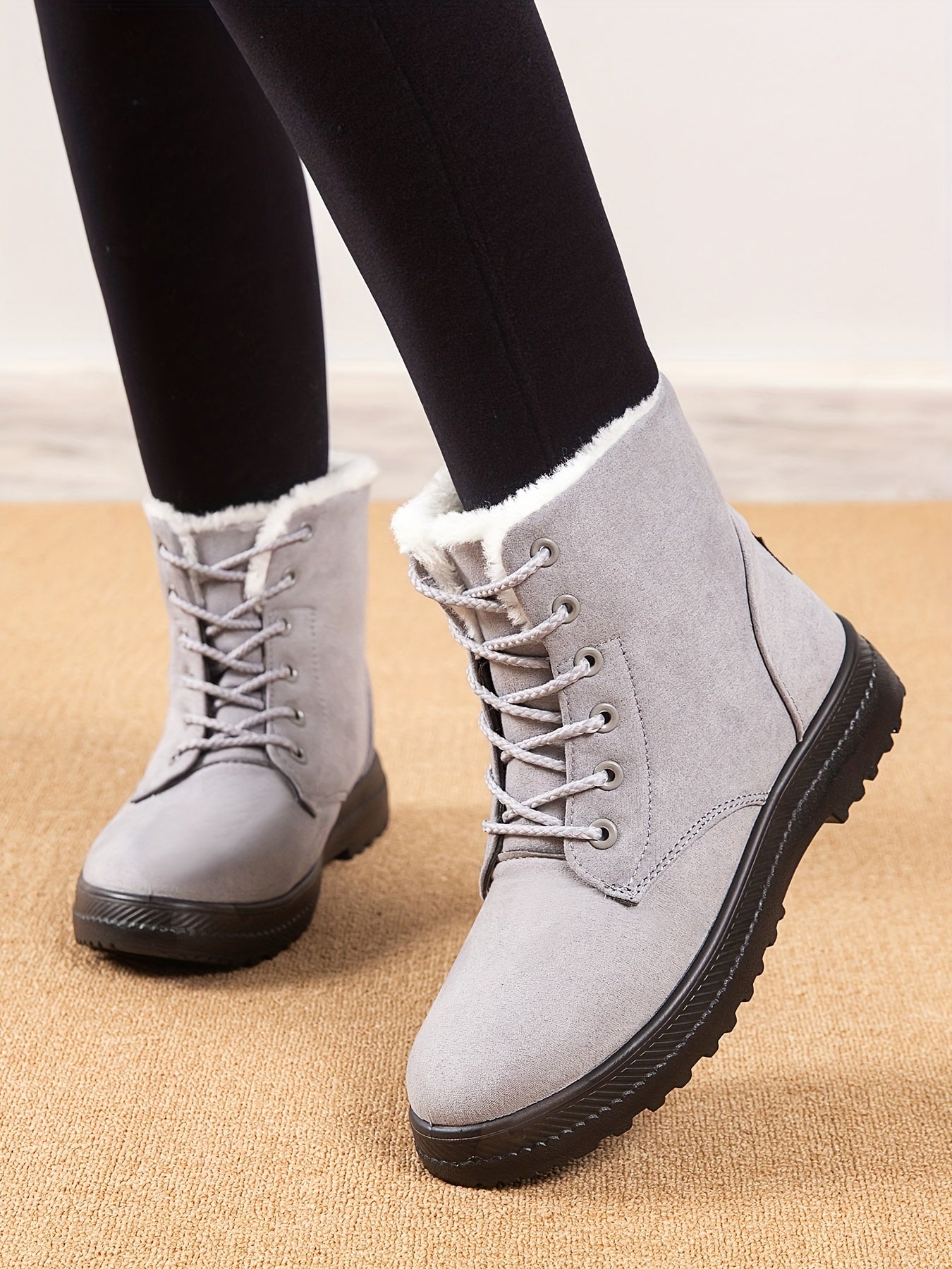 Women'S Ankle Boots - Winter Warm Round Toe Flat Shoes with Lace-Up Closure, Non-Slip Rubber Sole, & Accent - All-Season Casual Boots for Everyday & Formal, Ladies Winter Boots, Outdoor Footwear, Fabric Lined Interior, Outdoo