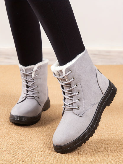 Women'S Ankle Boots - Winter Warm Round Toe Flat Shoes with Lace-Up Closure, Non-Slip Rubber Sole, & Accent - All-Season Casual Boots for Everyday & Formal, Ladies Winter Boots, Outdoor Footwear, Fabric Lined Interior, Outdoo