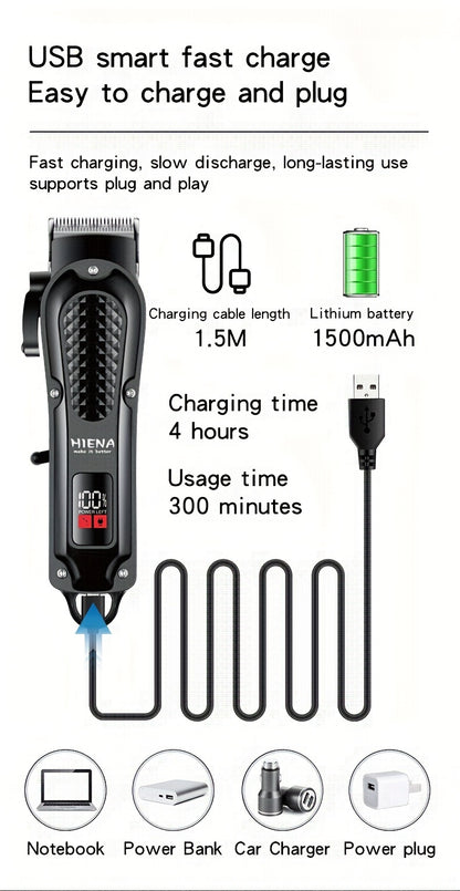 HIENA Professional Hair Clippers for Men and Women with LCD Display, USB Rechargeable, ≤36V Operating Voltage, 18650 Series Lithium Battery, Efficient and Precise Haircutting for Salon and Home Use - ayq