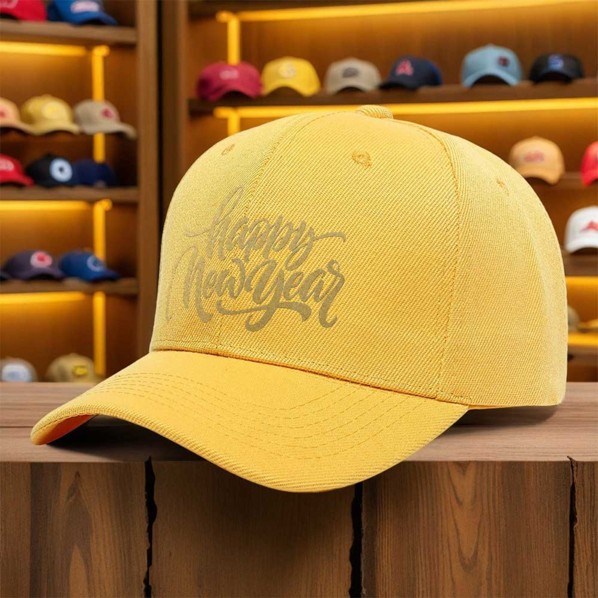 Men's Happy New Year Print Trucker Hat - Breathable Lightweight All-Season Cap with Golden Lettering & Confetti Design, Black & Golden Party Hat for Christmas, New Year's Eve, Mardi Gras - Machine Washable Casual Sport Cap fo