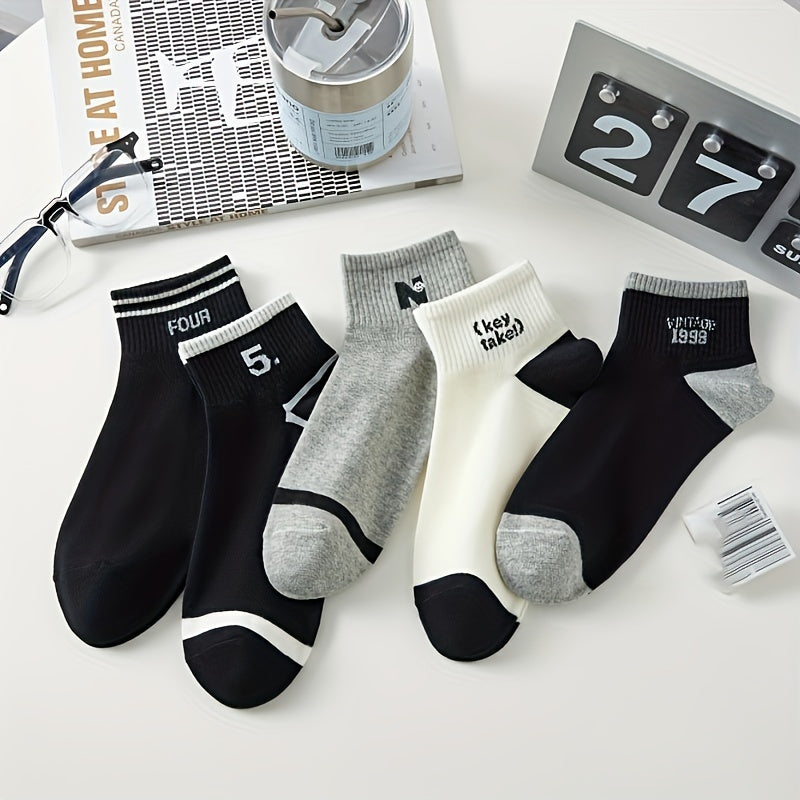 5 Pairs Of Women'S Fashion Pattern Anti Odor & Sweat Absorption Low Cut Socks, Comfy & Breathable Socks, For Daily & Outdoor Wearing, Spring And Summer