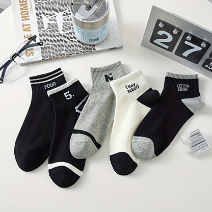 5 Pairs Of Women'S Fashion Pattern Anti Odor & Sweat Absorption Low Cut Socks, Comfy & Breathable Socks, For Daily & Outdoor Wearing, Spring And Summer
