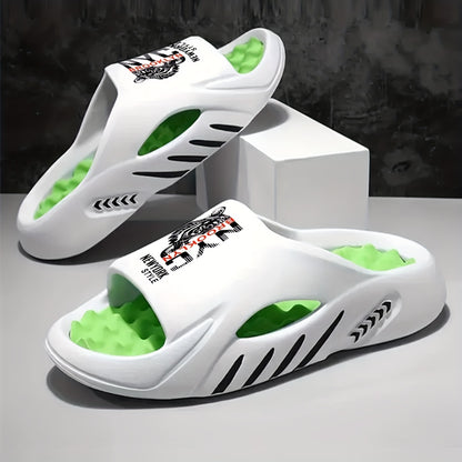 Men's Fashion Cartoon Print Lightweight Indoor Slippers, Trendy Unisex Couple Daily Casual Sports and Beach Vacation Shoes, Wear-Resistant EVA Structure Suitable for Multiple Scenarios, Casual Shoe Style, Soft Cushioning, Ver - ayq