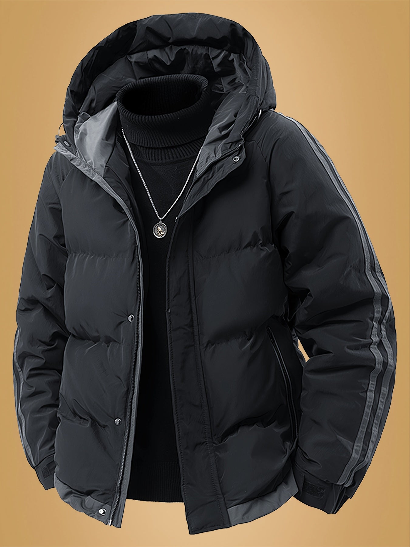 Men's Heavyweight Winter Coat - Hooded Jacket with Full-Zipper Closure, Insulated Outer Shell for Extreme Cold, Front Pockets - Dark Grey/White color, Hand Washable - Ideal for Everyday & Formal Cold Weather Outfits by OceanM