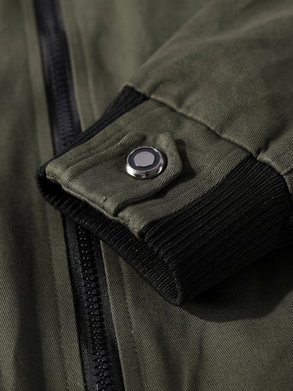 Men's Casual Bomber Jacket, Cotton Stand Collar Windbreaker Jacket With Pockets For Fall Winter