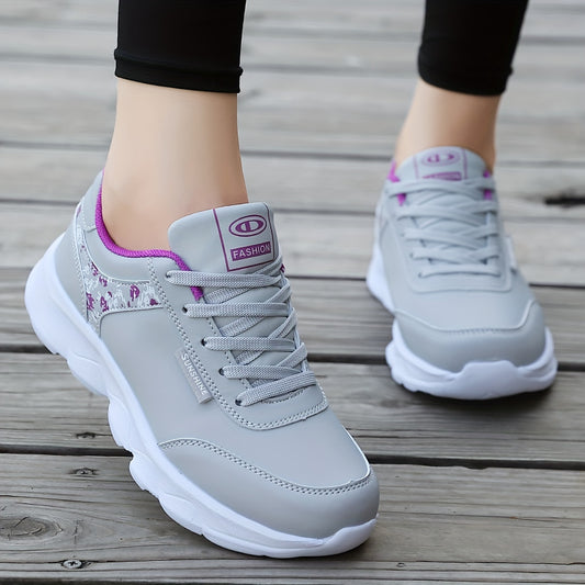 Women's Waterproof Casual Sneakers - Lightweight, Fashionable Lace-Up Running Shoes with Soft MD Sole, Breathable Mesh Lining, and Floral Pattern - Perfect for Work, School, and Casual Attire, Ladies Sneakers