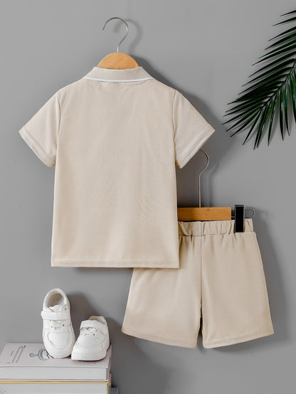 Boys' Summer Polo Shirt & Shorts Set, Casual Lightweight 2-Piece