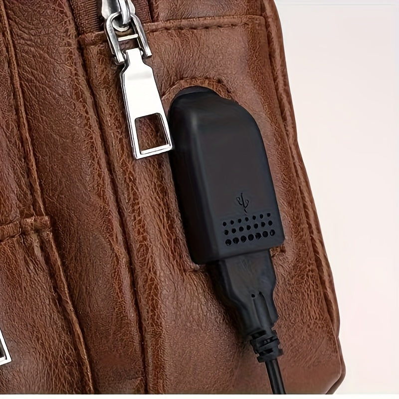 2025 New Men'S Fashion Chest Bag - Soft Faux Leather Anti-Theft Crossbody Bag with Multiple Compartments, Adjustable Strap  Zipper Closure for Gym, Travel, Casual Outings (Brown), Secure Travel Pouch, Textured Finish