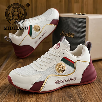 Men's Lightweight Casual Sneakers with Linear Design - All Season