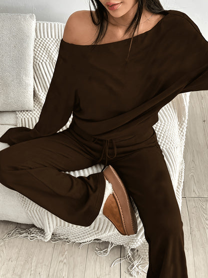 Women’s Fall Casual Off-Shoulder Cropped Top & Wide-Leg Pants Set