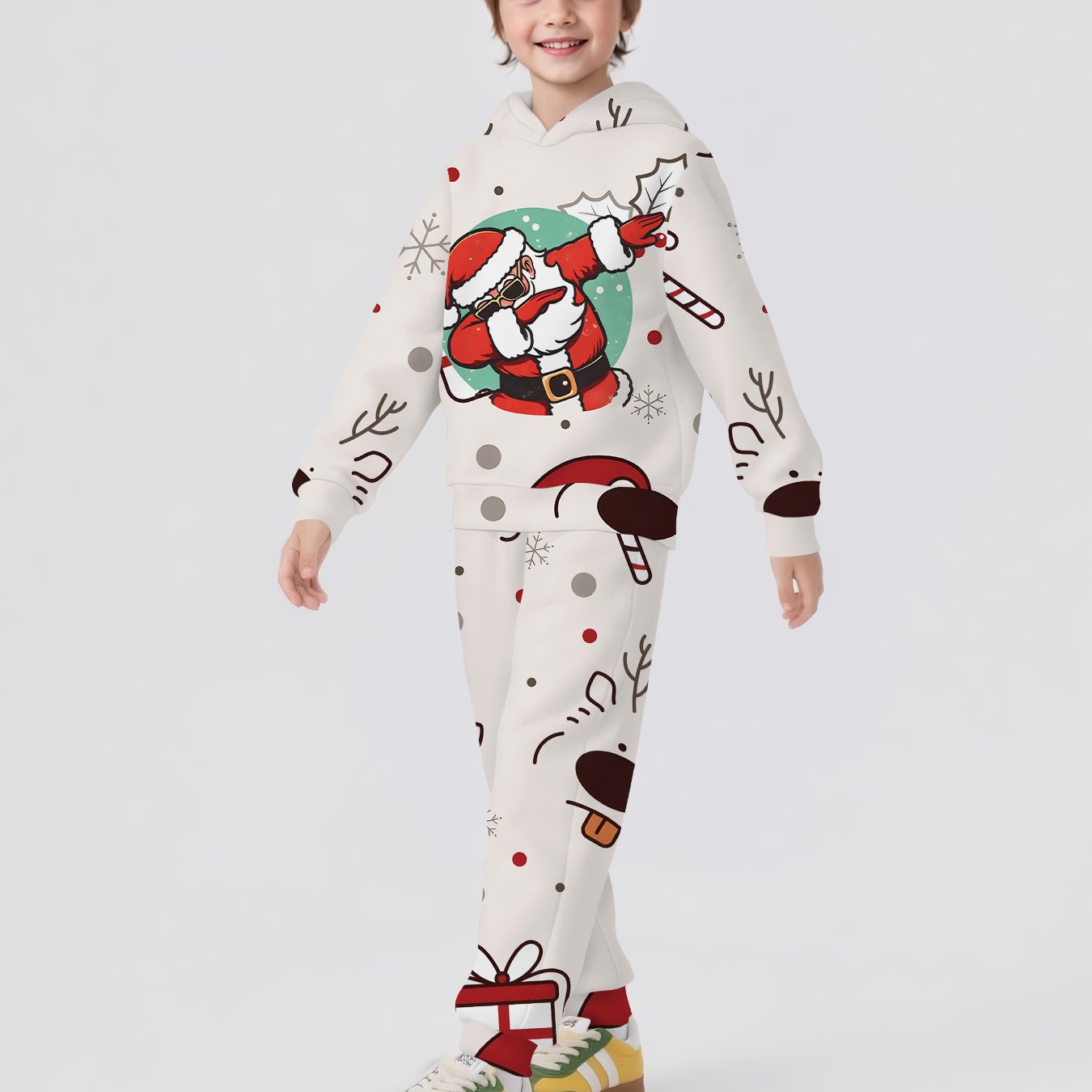 2pcs Boys' Hooded Sweatshirt Set with Santa Claus & Reindeer Print - Cozy Fall/Winter Casual Sportswear, Regular Fit, Ideal for Outdoor Activities & Holiday Gifts, Perfect for Outdoor, Clothes For Boys, Boy Tracksuit Set