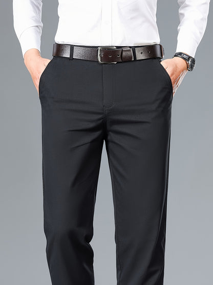 Men's Light Business Cotton Dress Pants - Straight Leg, Olive Green, 100% Cotton, Perfect for Office or Casual Outings