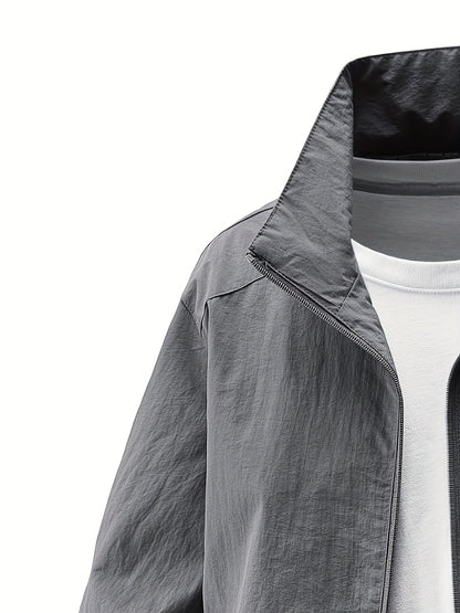 Տղամարդու ձիթապտղի կանաչ բոմբեր բաճկոն՝ կանգնած օձիքով - ամենօրյա, հարմարավետ, կայծակաճարմանդով վերնազգեստ՝ բացօթյա գործունեության համար, ամենօրյա հագուստ | Կանգնած օձիքով բաճկոն | Կայծակաճարմանդով բաճկոն