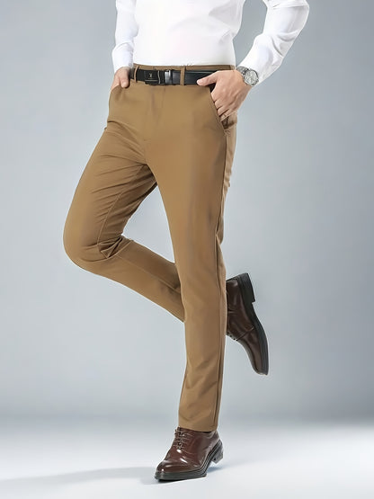Men's Solid Color Business Casual Pants, Lightweight Business Style Versatile Trousers for Office