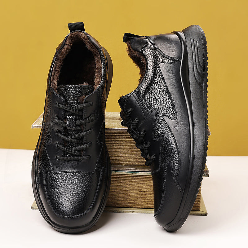 Men'S Casual Shoes | Winter Fleece Lined, Comfortable Soft Sole, Durable Outsole | Versatile for Daily Work and Casual Activities, Low Top, Lace Closure, Genuine Faux Leather Upper